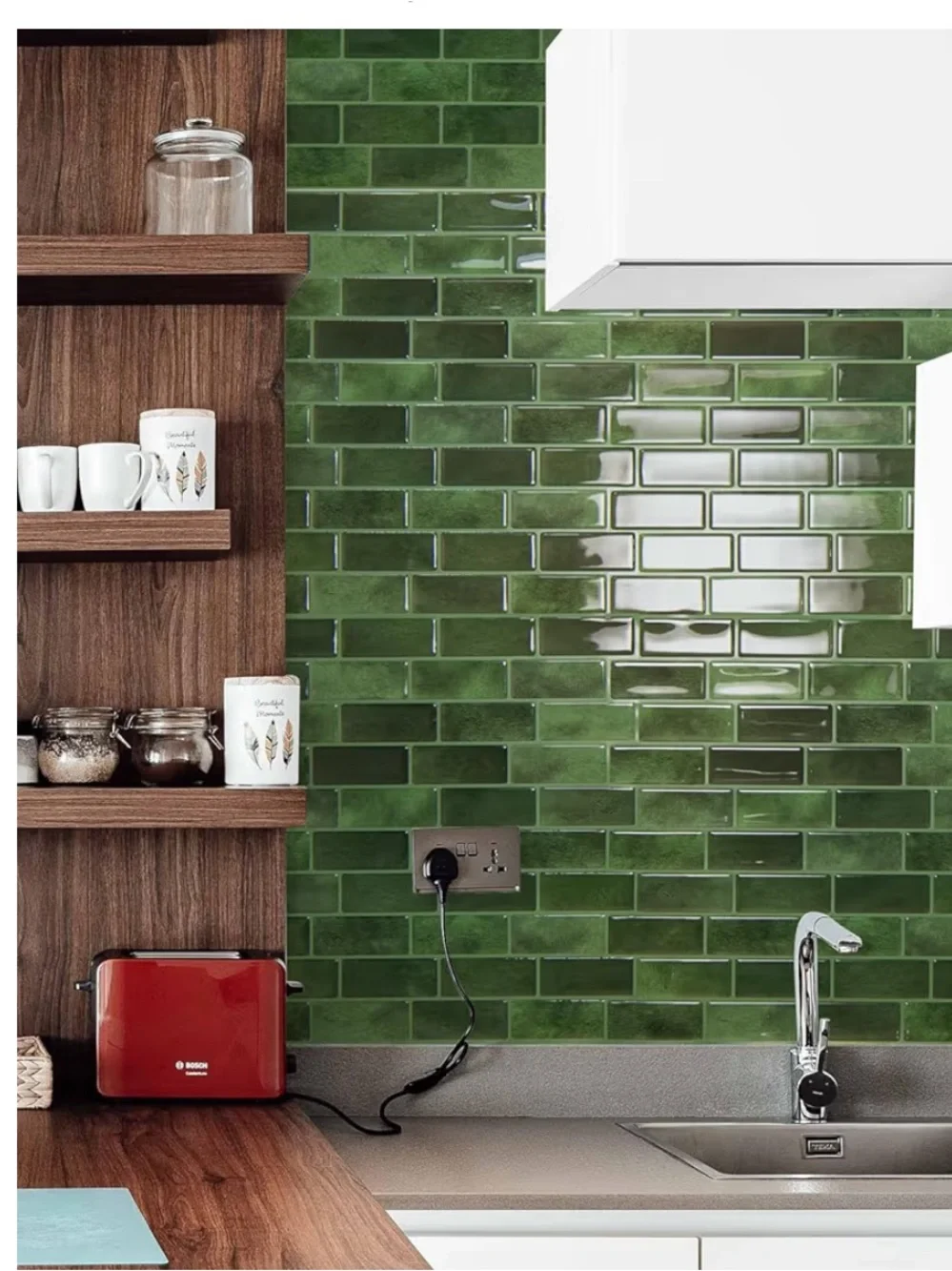 Jade Green Peel and Stick Marble Tile Backsplash